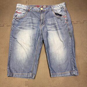 Mens Denim Shorts Size 36 By Pokeps Casualwear Faded Light Wash With Stitch Deta